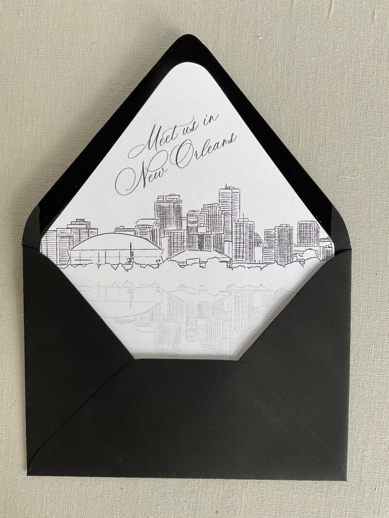 envelope liner with New Orleans skyline drawing