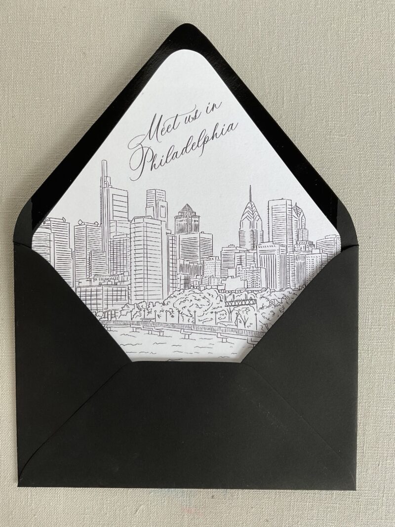 envelope liner with Philadelphia skyline illustration