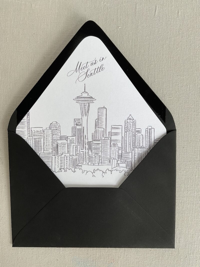 envelope liner with Seattle skyline